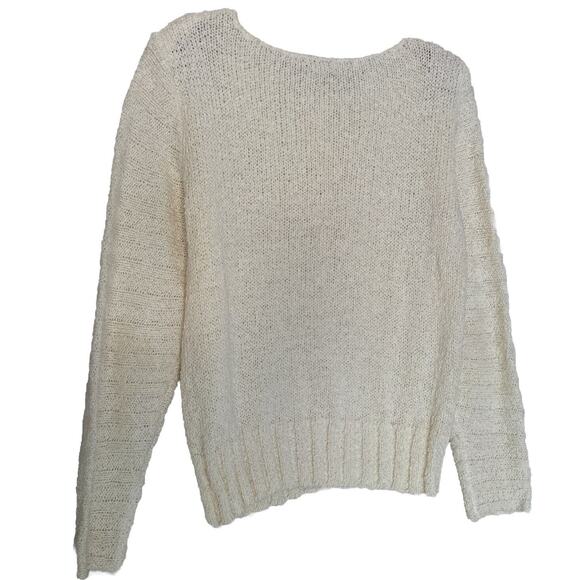 Vintage Sweater Vtg 70s 80s Cream Round Neck Embellishment Pullover Women’s Sz L - Picture 2 of 11